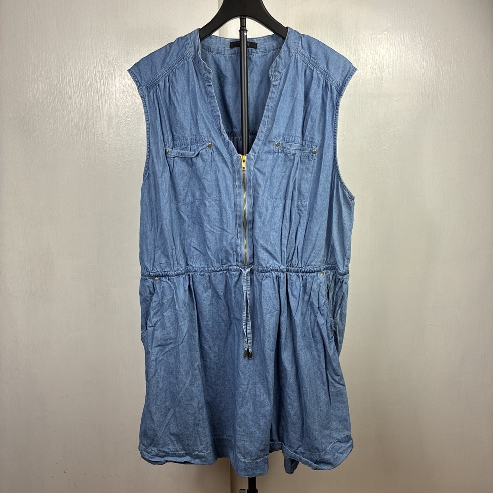 Toxik3 Denim Blue Size 3X Sleeveless Dress With Zipper, Drawstring & Pockets